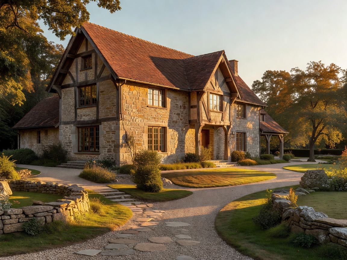 Elegant stone path winding through a sunlit countryside apple orchard
