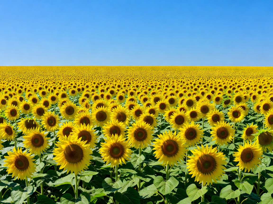 Endless sunflower fields under a bright summer sky