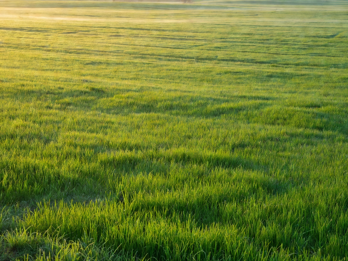 Vibrant green spring fields emerging under morning sunlight